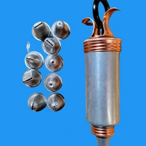 Vtg Mirro Aluminum Press Icing Decorating Syringe w/10 Tips Cake Cookie Frosting